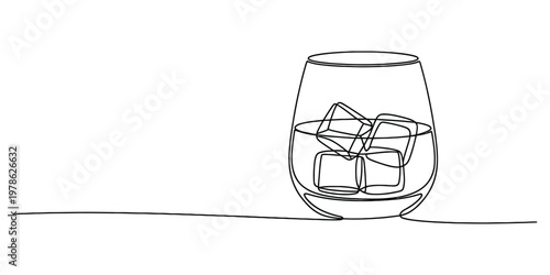 Minimalist One Line Drawing of a Whiskey Glass with Ice