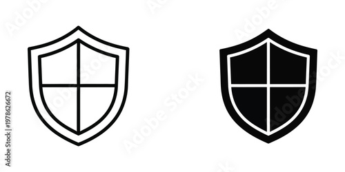 Contrasting heraldic shields featuring a cross symbol in white and black color schemes