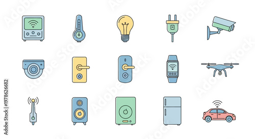 Security systems and devices icons set.