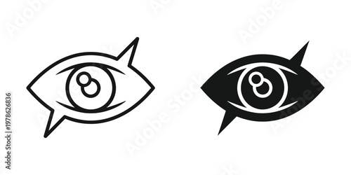 Contrast between a simple and a filled stylized eye illustration with speech bubbles