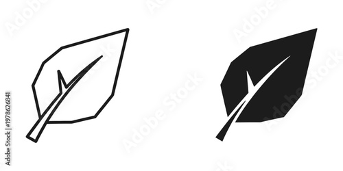 Contrast between an outlined leaf and a filled leaf drawing.