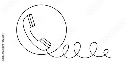 Minimalist Continuous Line Drawing of Telephone Handset