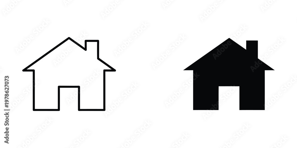 Fototapeta premium Comparison of outlined and filled house icons with simple architectural design