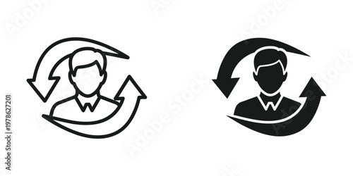 Two icons depicting bidirectional communication or feedback between individuals