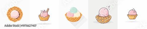 Ice Cream Waffles Vector Illustration