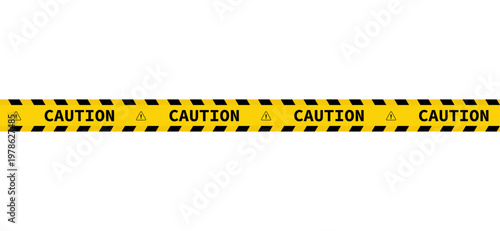 Isolated yellow crossing Caution tape illustration symbolizing restriction danger prohibition no entry safety barrier graphic element for signage security alerts purposes.