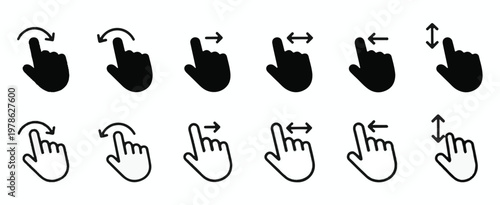 Hand Cursor Icons For Touchscreen Gestures And Navigation