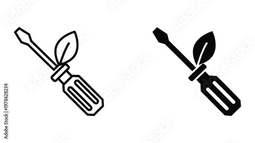 Creative illustration of screwdrivers growing like plants with leaves.