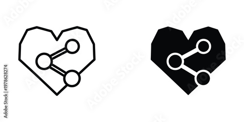 Contrast between a simple and a filled heart icon with integrated network nodes