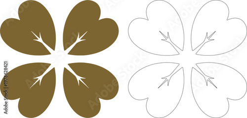 Four leaf clover solid and outline versions symbol