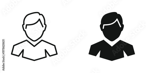 Contrast between a line drawing and solid silhouette of a person with short hair