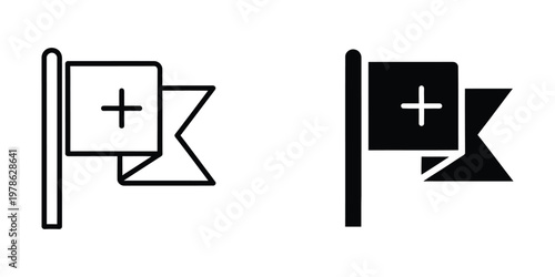 Contrast between a light-colored plus icon on a flag and its dark-colored counterpart