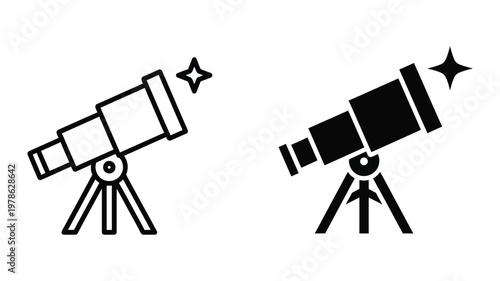 Two different types of telescopes observing celestial objects with stars nearby