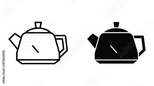 Contrast between a white and black teapot design in simple line art style
