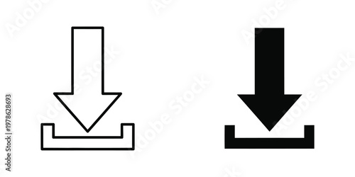 Comparison of outlined and filled down arrow icons with base lines