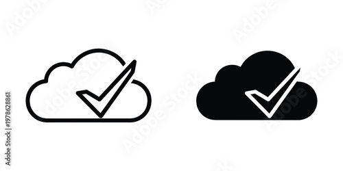 Comparison of cloud icons with and without a filled appearance and checkmark validation