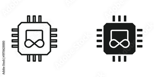 Contrast between a standard and a highlighted integrated circuit chip symbol with infinity icon