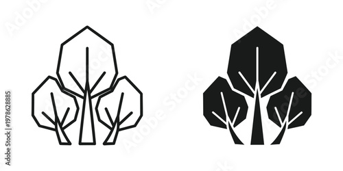 Contrasting depictions of a stylized three-leaf plant symbol in line and filled designs