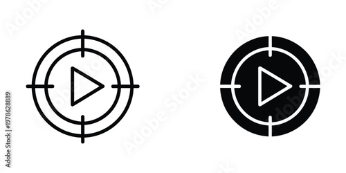 Contrasting play button icons with different background styles in circular targets