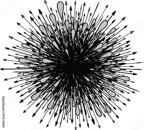 Black and white illustration of arrows radiating outward quickly