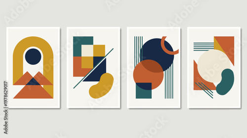 Abstract Geometric Posters Mockup in Modern Interior
