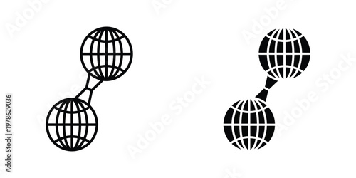 Contrast of globe pairs connected by lines illustrating different visual styles or themes