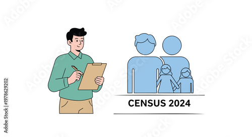 Census, population survey, data collection, illustration, vector graphic