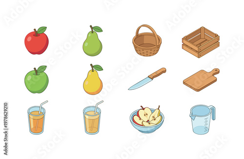 Cutting apple with knife, slicing pear into pieces, peeling apple skin, peeling pear skin, placing slices on plate, adding fruit