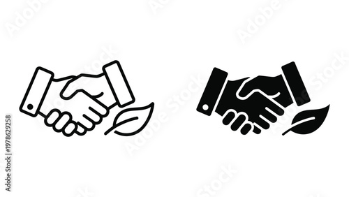 Handshake icons representing cooperation and environmental sustainability