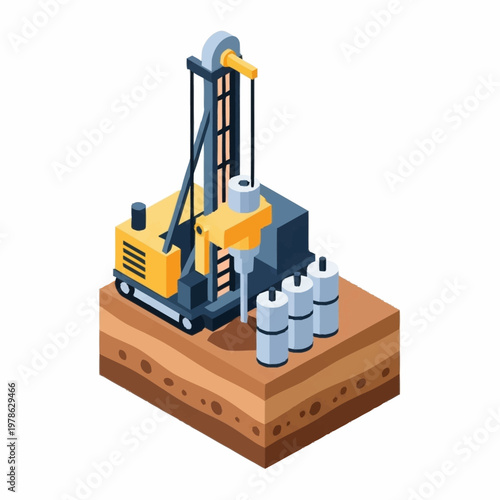 Isometric Drilling Rig Machine on Soil Layers.