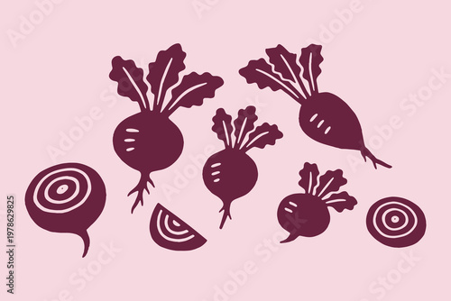 Beetroot set naive doodle vector illustration