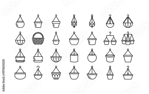 Hanging planters with macramé hangers, ceramic hanging pots, plastic hanging baskets, terracotta suspended pots, and decorative