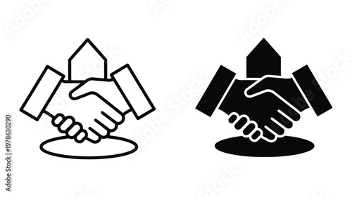 Handshake symbols contrasting in color and style representing agreements or partnerships