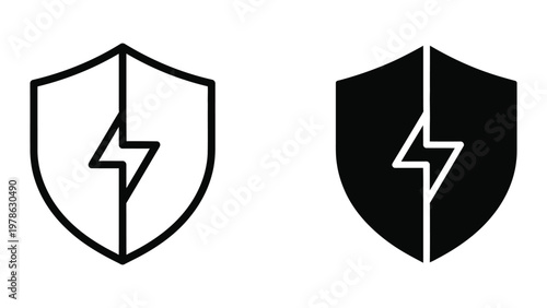 Contrasting shield designs featuring lightning bolt symbols in white and black versions