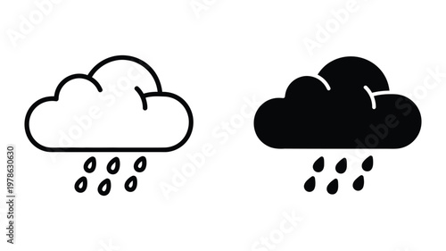 Comparison of light rain and heavy rain cloud icons with precipitation