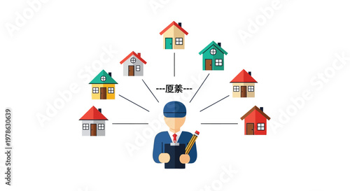 Real Estate Agent, Property Consultant, House Icons, Vector Illustration