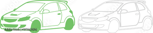 Green and black hatchback car silhouettes