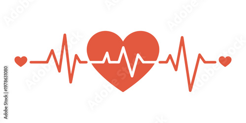 Stylized heartbeat electrocardiogram with a heart symbol in the center red graphic.