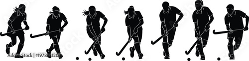 Field Hockey Players Silhouette Set