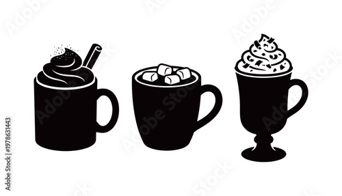 Hot chocolate mugs with steam rising, ceramic mug with handle, tall hot chocolate cup, wide rim cocoa mug, double wall glass mug,