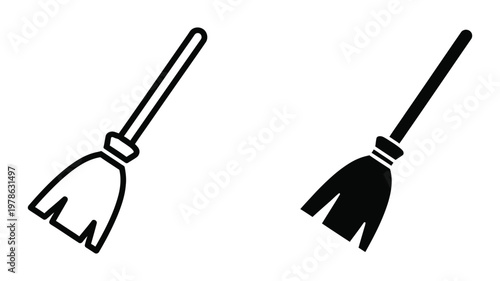 Two contrasting brooms with different brush styles and handle designs