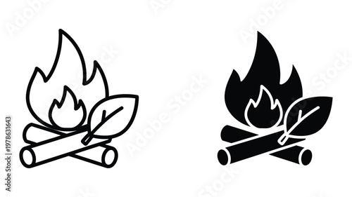 Campfire illustration featuring contrasting line styles for artistic emphasis