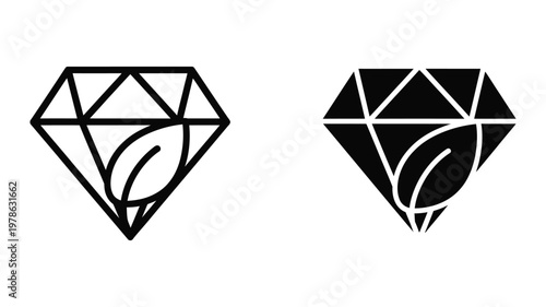 Contrasting black and white diamond logos with abstract inner designs