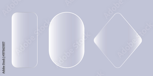 A vector glassmorphism translucent frames, transparent backgrounds with soft glow effects, designs for interfaces and elegant digital designs.