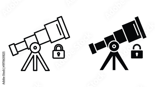 Comparison of secured and unsecured telescopes on tripods with padlocks
