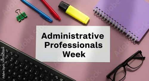Administrative professionals week celebration with keyboard and globe illustration