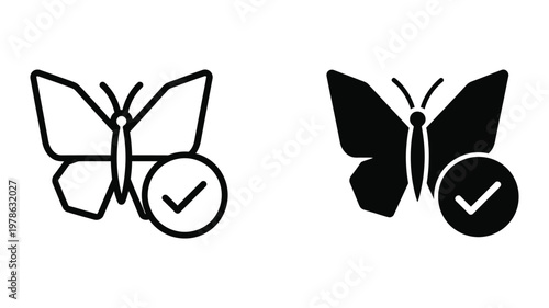 Comparison of simple and detailed butterfly icons with checkmarks