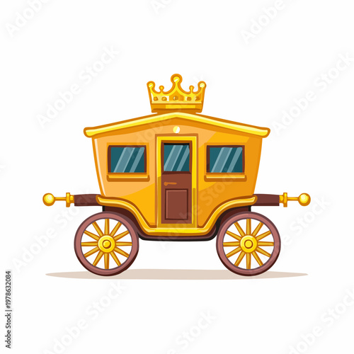Cartoon Golden Carriage with Crown Illustration Royalty Concept