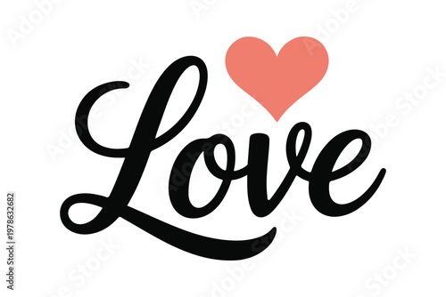Love word with heart symbol graphic design elegant calligraphy and simple romantic illustration perfect for valentines day designs.