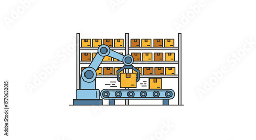 Industrial robotic arm machine assembly line.